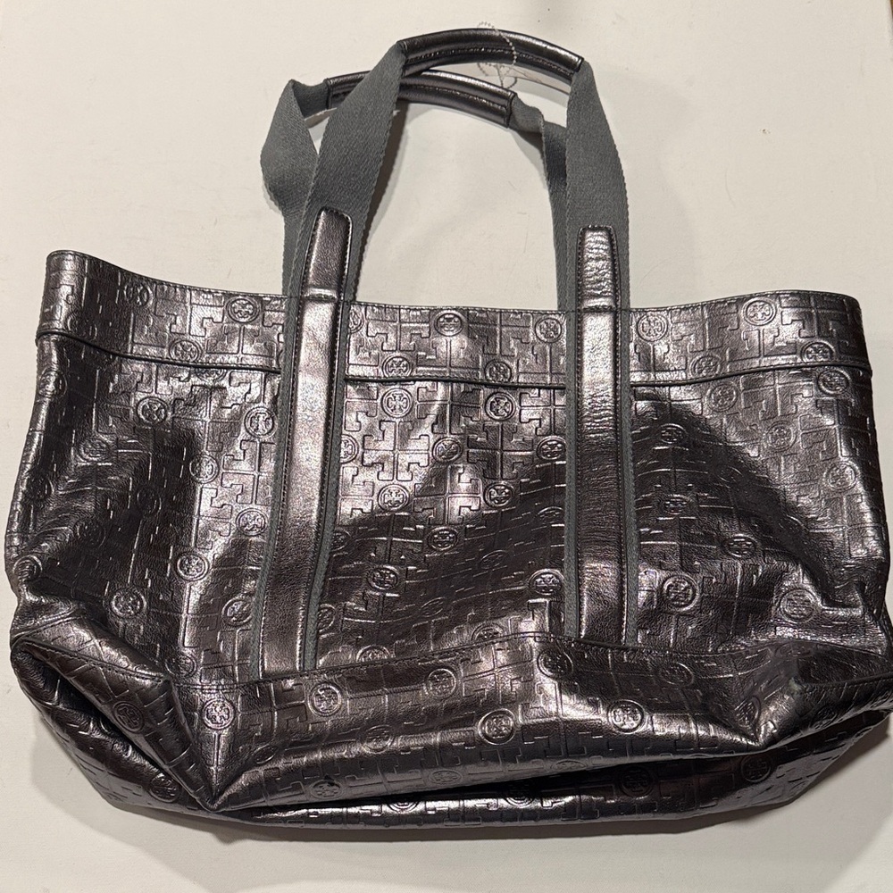 Tory Burch Shiny Black Embossed Tote